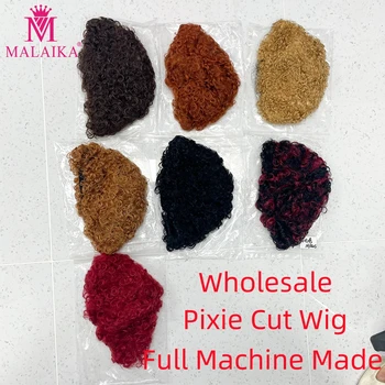 Parrucche Corte Ricci all'Ingrosso Disponibili, Parrucche Taglio Pixie 100% Capelli Umani, Parrucche Chioma Trendy per Donne Nere, Parrucca Completamente Realizzata a Macchina