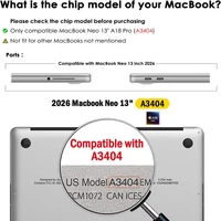 Étui de protection pour ordinateur portable MacBook Neo 13 pouces 2026 avec housse de clavier, coque rigide en plastique pour MacBook Neo A3404, accessoires 6