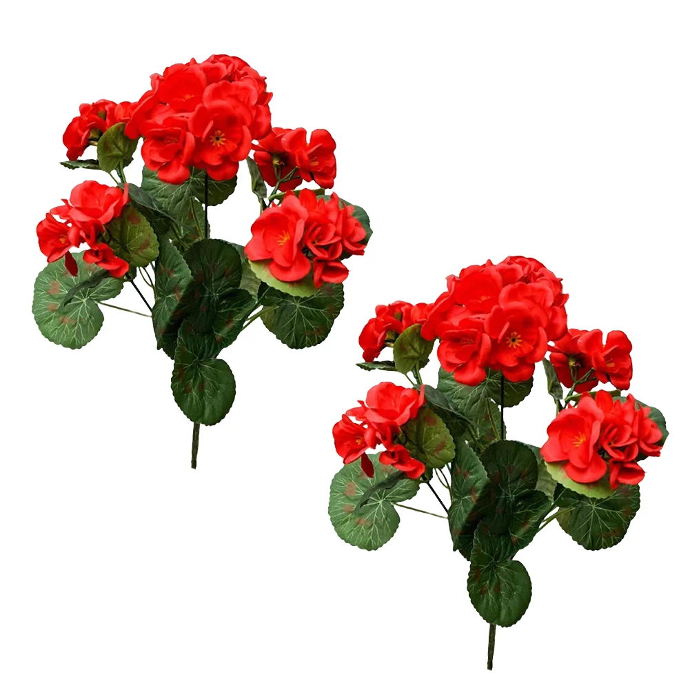 2 Pcs 12.6inch Artificial Geraniums Flowers No Upkeep Required Nonwoven Porch Home Decor for Garden Patio Vase Table Centerpiece