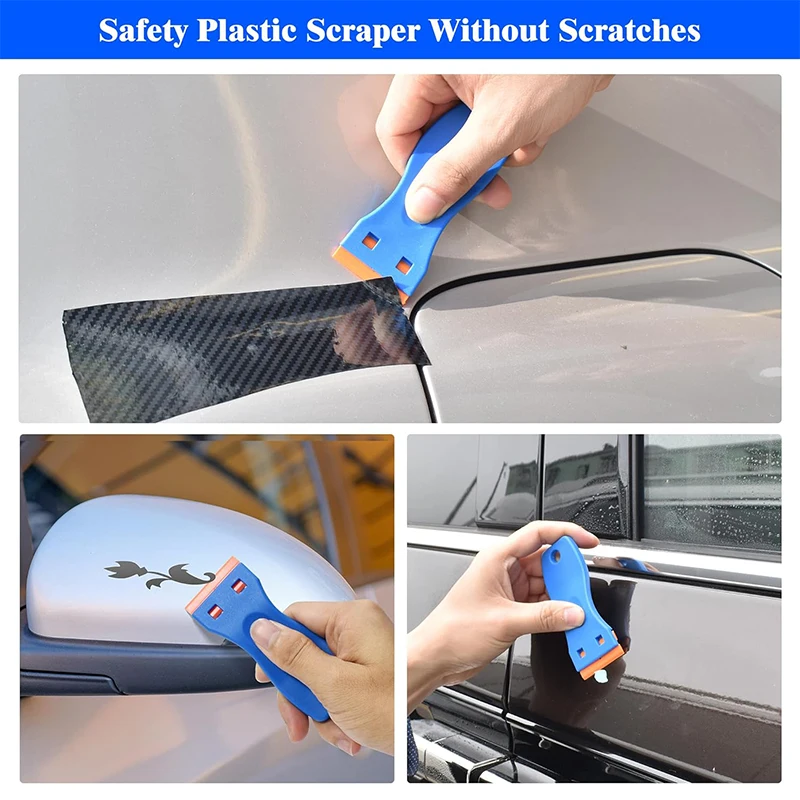 2Pcs Plastic Razor Blade Scrapers Glue Remover with 20Pcs Blades Car Glass Cleaning Razor Scraper for Removing Stickers Labels