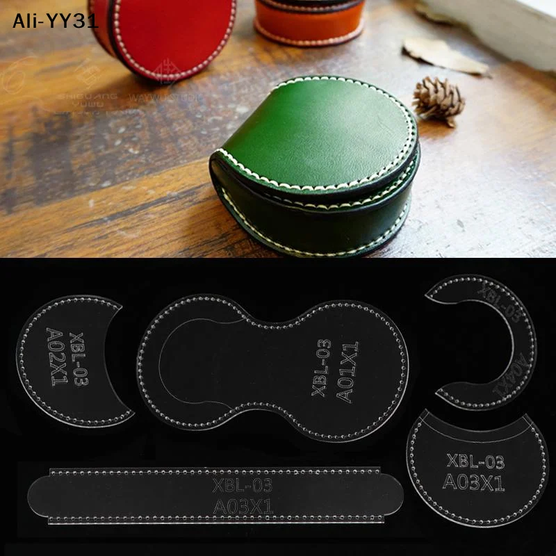 【Y3S】미니 동전 지갑 이어폰 보관 가방용 PU 공예 아크릴 템플릿 DIY 수제 바느질 스텐실 도구 DIY 만들기 초보자