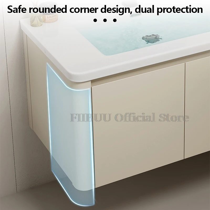 Bathroom Cabinet with Rounded Corners Ceramic Washbasin Wall-mounted Bathroom Dressing Storage Cabinet with Mirror and Faucet