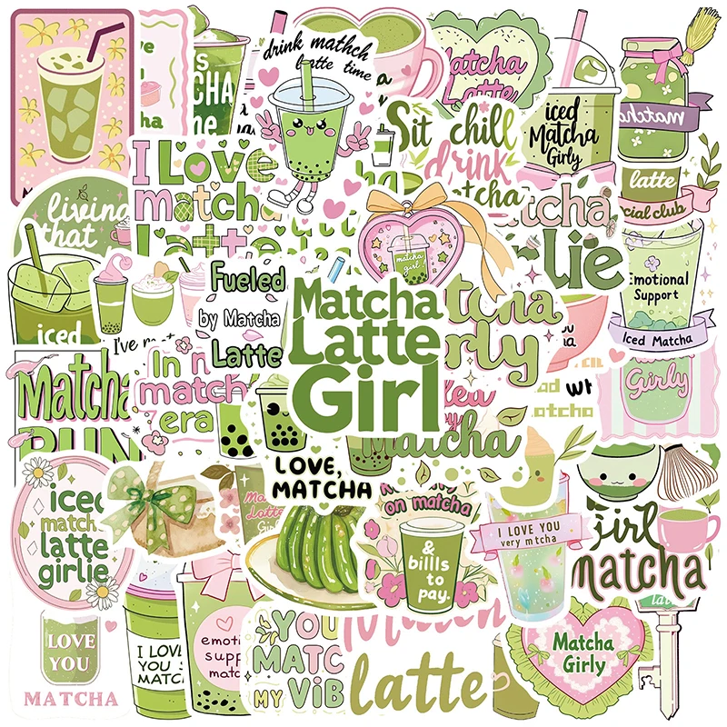 50PCS Kawaii Matcha Girl PVC 스티커 미적 DIY 장식 문구 노트북 워터 컵 크리 에이 티브 데칼 어린이 장난감 선물