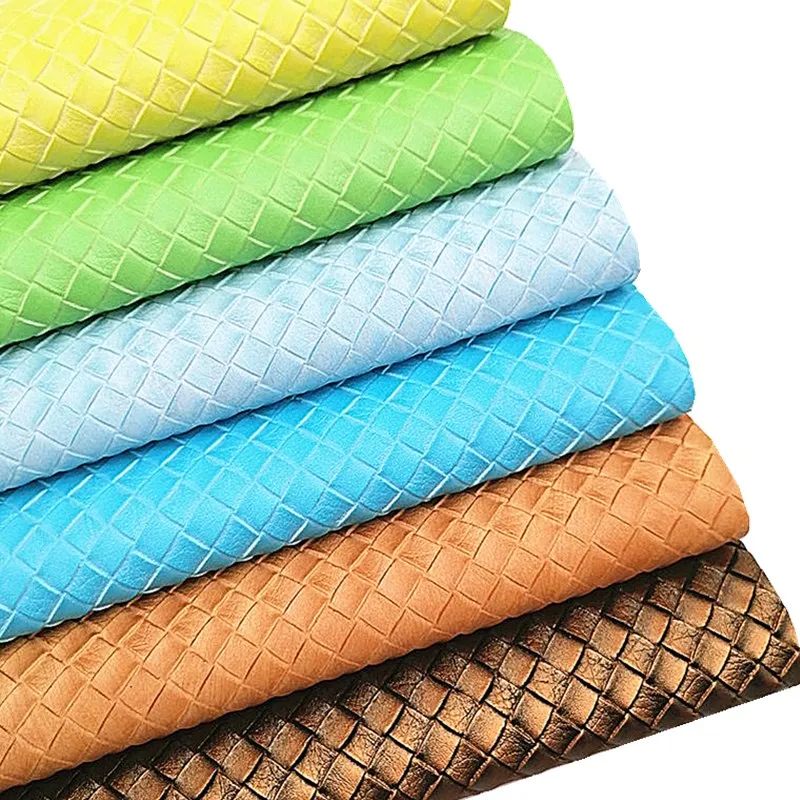 Тканевые листы из тисненой синтетической кожи с переплетением, двухцветная искусственная кожа для сумок, обуви, бантов, искусственная кожа для творчества, мини-рулоны W024