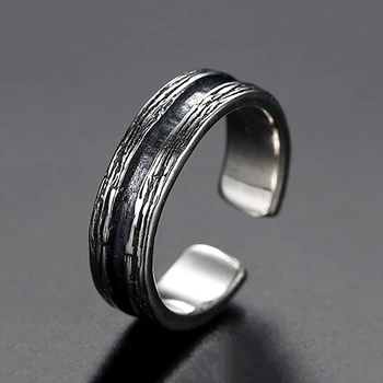Anello vintage color argento da uomo, design geometrico multilinea, gioielli con dito indice, accessorio regolabile maschile