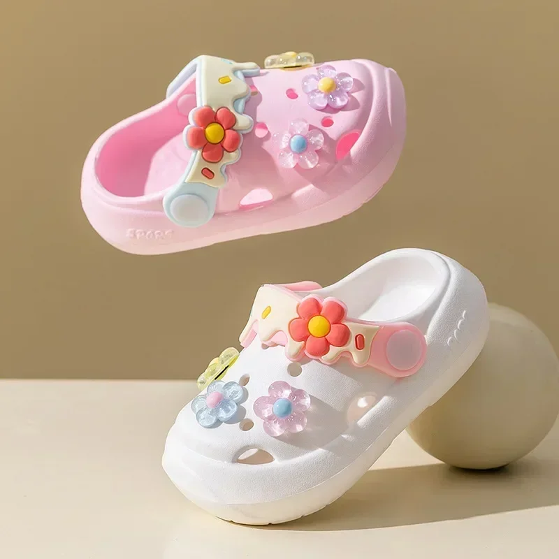 Flowers Baby Girls Slippers Summer Cute Princess Garden Clogs Shoes for Kids Soft Non Slip EVA Toddler Children Beach Shoes 3