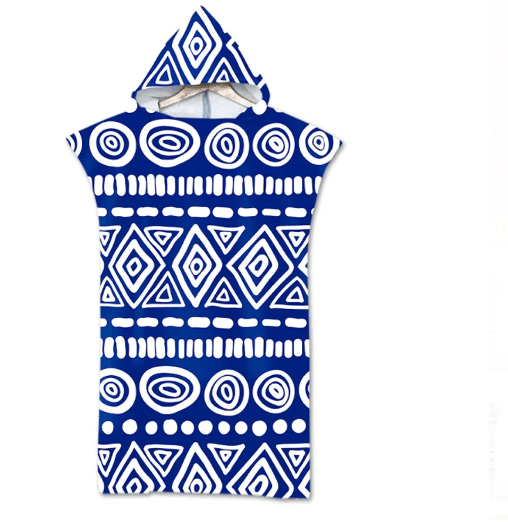 Geometric Beach Towel Soft Microfiber Quick Dry Large Bath Towels Hooded Cloak Wetsuit Adult Kid Poncho Bathrobe For Swim Surf