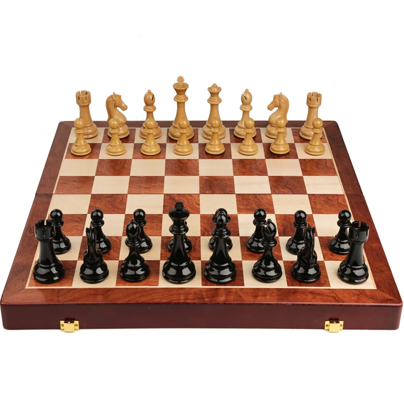 Tanie Extra Queen zestaw drewnianych szachów kawałki płaskie luksusowe wysokiej jakości ważony zestaw do gry