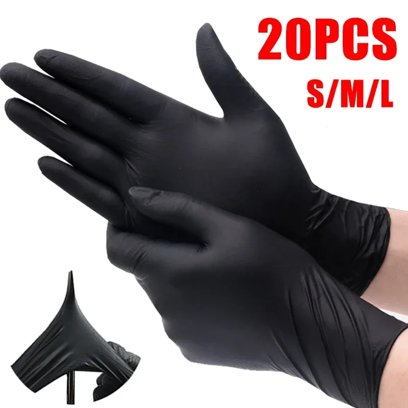 20/100Pack Disposable Nitrile Gloves Black Latex Free for Work Kitchen Cooking