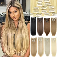 Extensions de cheveux noirs 24 "/60 cm 6 pièces/ensemble femmes longue ligne droite synthétique pleine tête pince 16 Clips Ombre résistant à la chaleur fibre cheveux 2