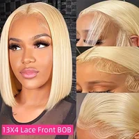 Perruque Bob Blonde 613 en Cheveux Humains, Perruque Courte Droite Bob 13x4 Lace Front Pré-Plucked avec Baby Hair, Perruque Frontale 613 Lace 200% 1