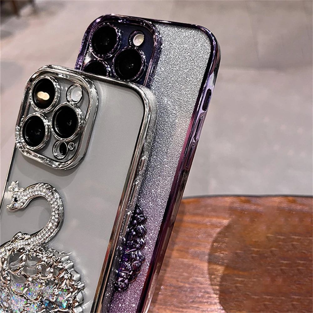 Elegant Bling Glitter Swan Diamond Clear Phone Case - Soft Silicone Shockproof Cover