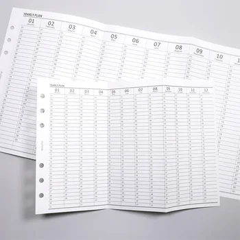 Lista di controllo del piano annuale verticale semplice Agenda A6 Inserto per diario Ricarica Carte di riempimento a tre pieghe per organizer per raccoglitori a 6 fori