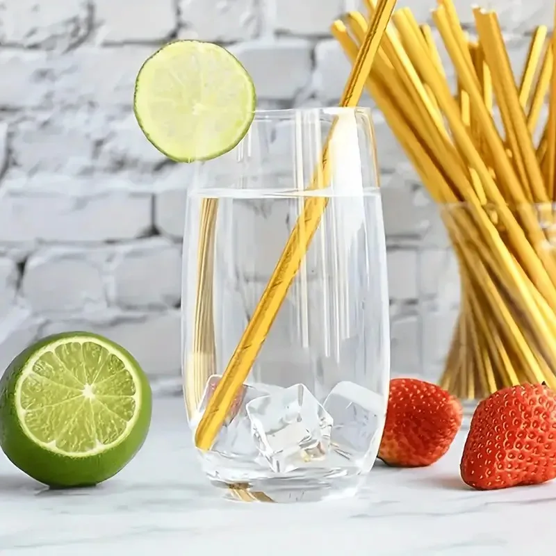 25pcs Golden Paper Straws Set for Party, Wedding and Cocktail High QualityDisposable Drinking Straws