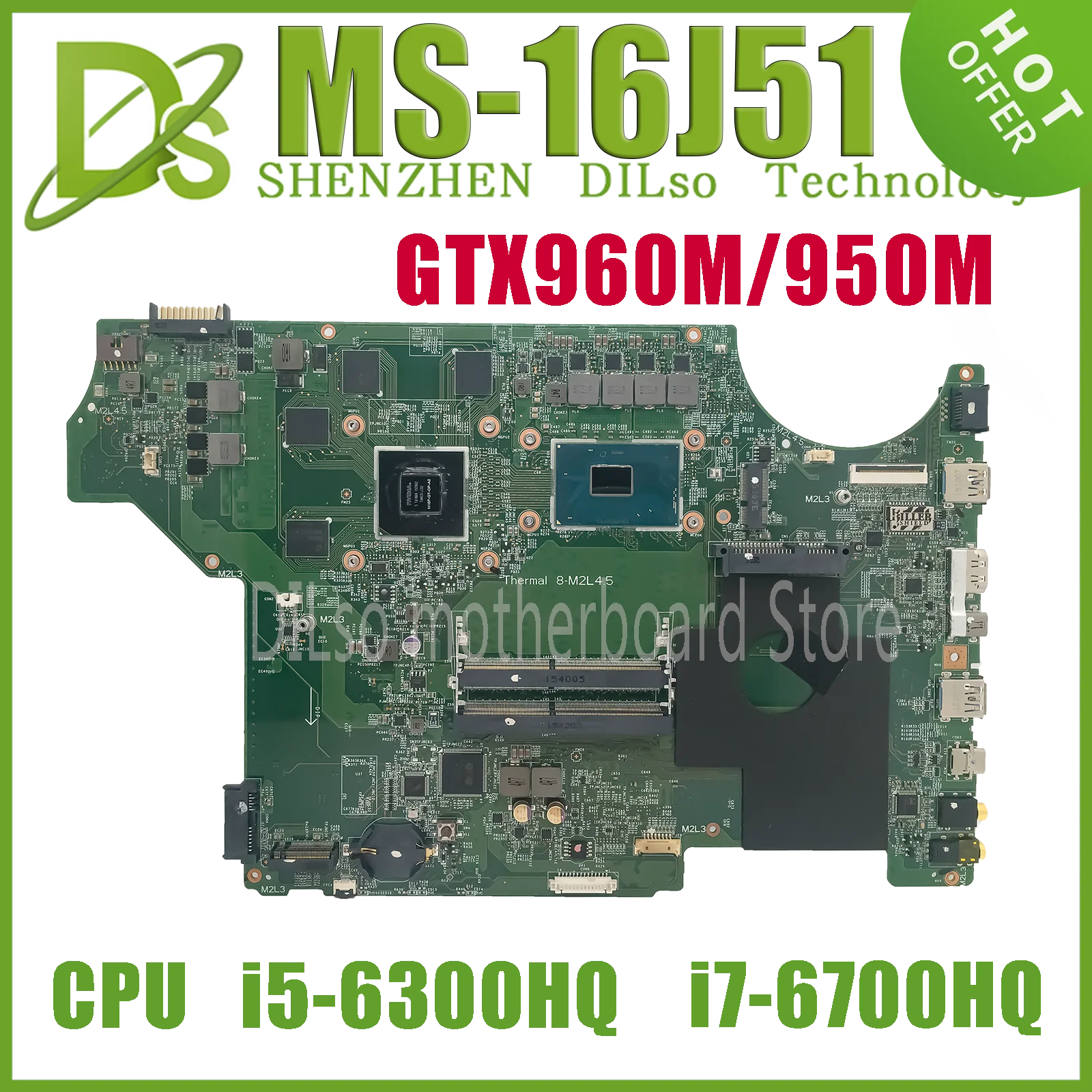 

KEFU MS-16J51 Notebook Mainboard FOR MSI MS-16J51 VER:1.0 Laptop Motherboard With i5-6300HQ i7-6700HQ GTX950M/960M 100% Test OK