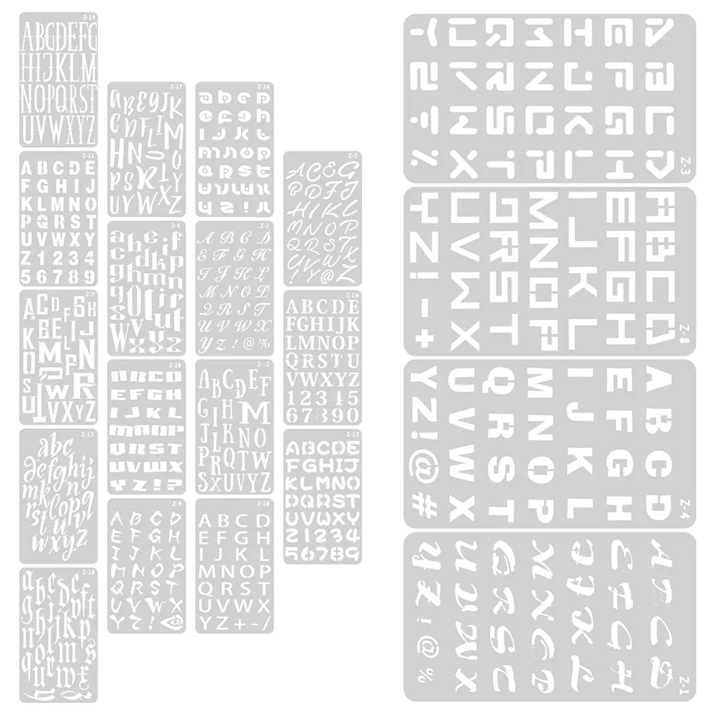 2세트 경량 휴대용 알파벳 문자 스텐실 DIY 저널링 스크랩북킹 서예 그림 공예용 재사용 가능 플라스틱