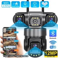Caméra 4G avec carte SIM 12MP 6K Trois objectifs Trois écrans Moniteur Vision nocturne Protection de sécurité V380 Pro PTZ Vidéosurveillance 3