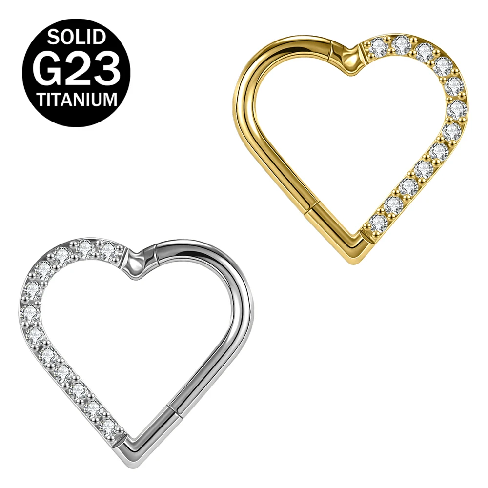 

AOEDEJ 16G G23 Titanium Heart Septum Ring Zircon Nose Piercing Gold Plated Heart Daith Piercing Earrings Heart Clicker Jewelry