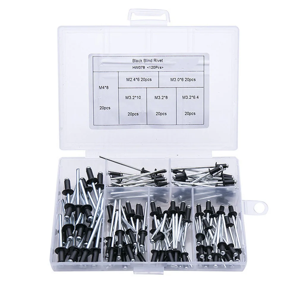 M2.4 M3.2 M4 black pull nail open aluminum core rivet decoration nail pull rivet 120PCS/box Rivets And Fasteners Rivets And Screws