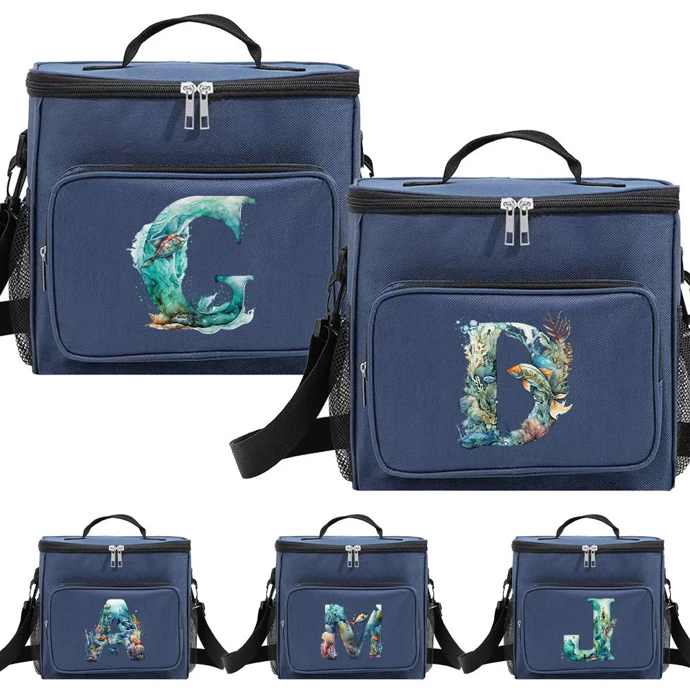 

Lunch Cooler Box for Teenagers Blue Color Aesthetic and Insulated for Organized Food Storage Bag Fish Letter Series Printing