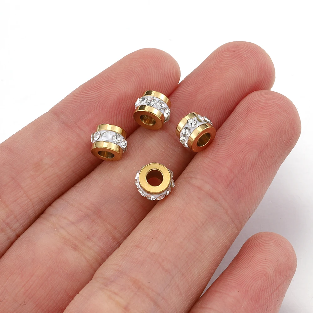 10pcs 골드 컬러 스테인레스 스틸 라인 석 비즈 5x7mm 스페이서 느슨한 구슬 매력 DIY 쥬얼리 만들기 팔찌 목걸이 찾기