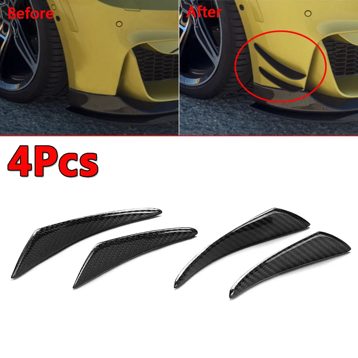 4Pcs Real Carbon Fiber Car Side Fins Canards Body Spoiler Canard Chin Stickers Per Bmw E90 E91 E92 E93 G20 G28 G30 E80 E81 E82