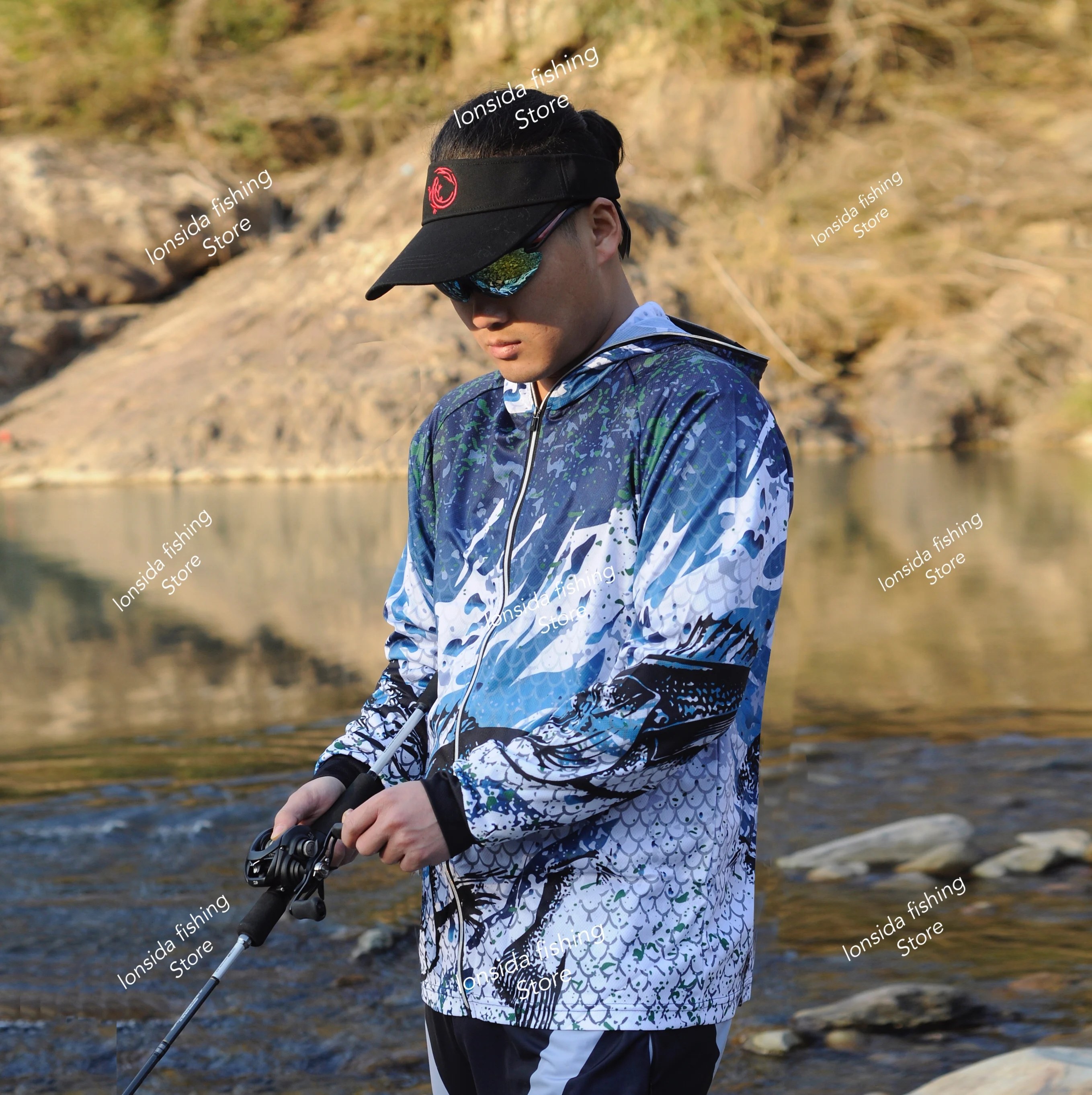 2022 NEW Summer men's Fishing Shirt UV Protection Men Clothing Fishing Suit  Breathable Anti-mosquito Outdoor Sport Clothing