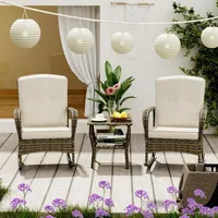 3 Pieces Outdoor Rocking Chairs Wicker Bistro Set, Outdoor Furniture Set with Porch Chairs and Coffee Table , Beige 2