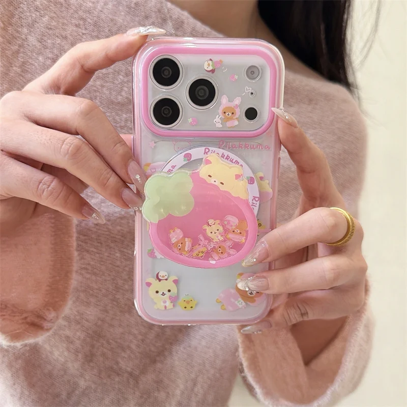 Cute Strawberry Bear Phone Case | MagSafe Shockproof Grip Stand