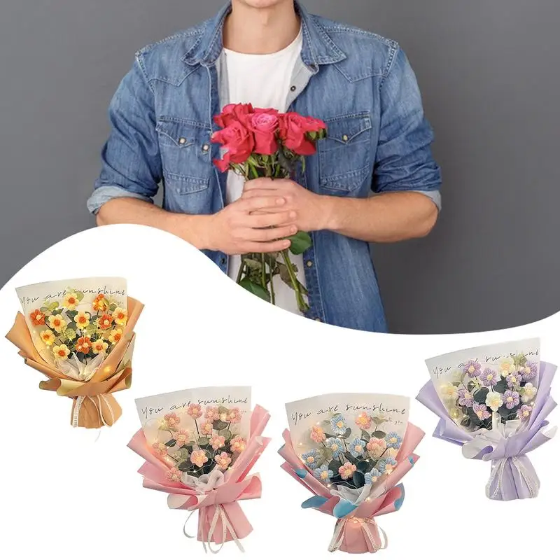 

Flower Bouquet Crochet Flowers with Artificial Hand Knitted Bouquet Party for Decor Supplies Gift Valentine's Day Wedding