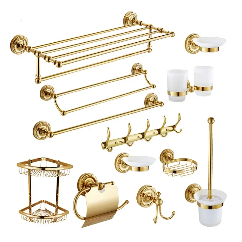 

Bathroom Accessories Golden Toilet Paper Holder Towel Rack Tissue Holder bathroom fixtures Bath Hardware Set