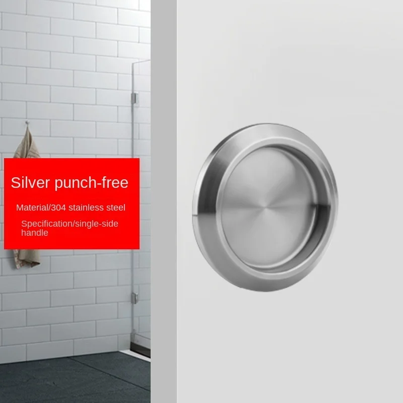 Stainless Steel Circular Recessed Sliding Door Handles Set Round Flush Finger Pulls Cabinets Dressers Drawers Wardrobes 6Pcs door handles cabinet handles