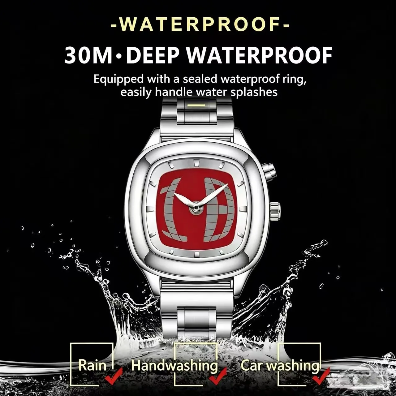 Enhanced Product Title:  
Men's Dynamic Design Red Quartz Watch with Dual Display and Steel Band