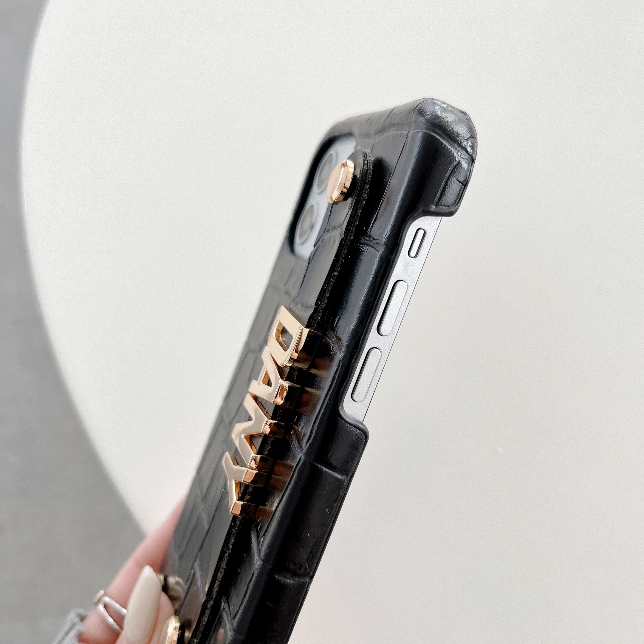 Genuine Leather Phone Case with Crossbody Strap DIY Phone Cover Customized Your Name iPhone 15 14 14Pro Max 14Plus 13Pro 12 11