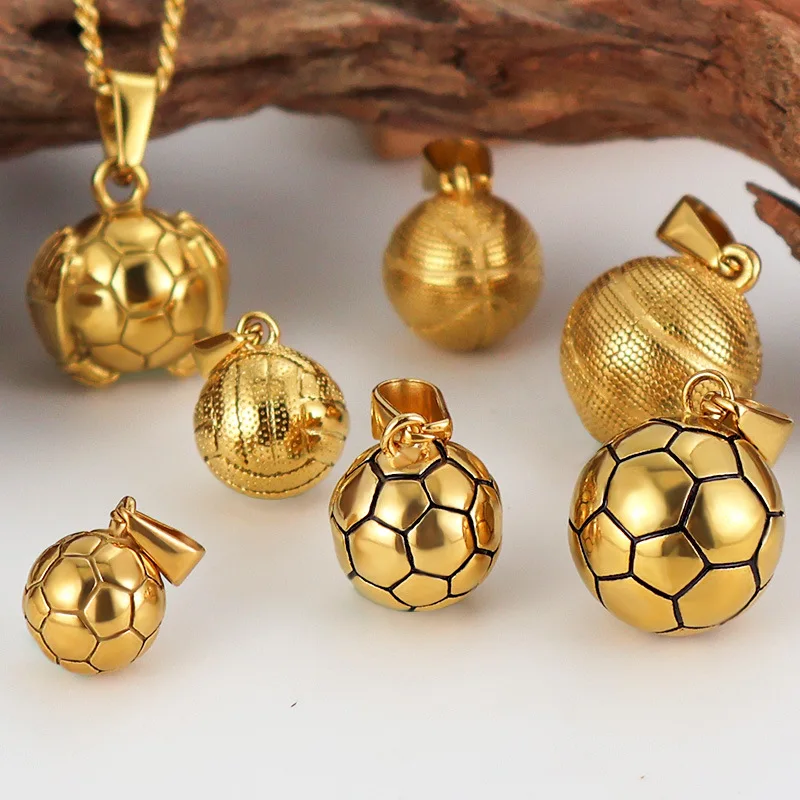 RHYSONG 316L Stainless Steel 18K Gold Plated Football Basketball Sports Pendant Charm for Women Hamdmade Diy Necklace Jewelry 3