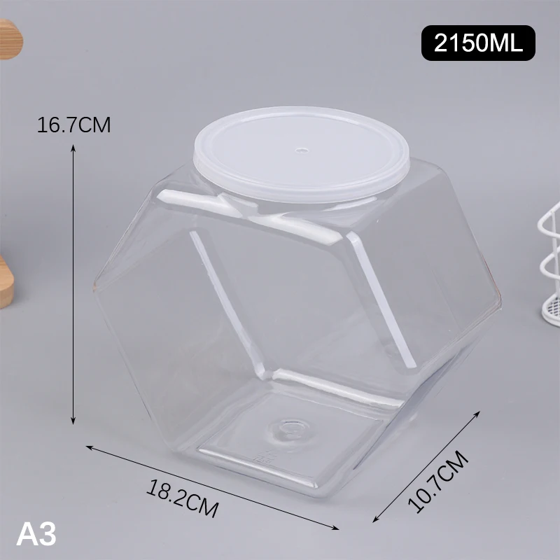 Portable Hexagonal Candy Cookie Jar Plastic with Lid Packaging Jars Clear Reusab