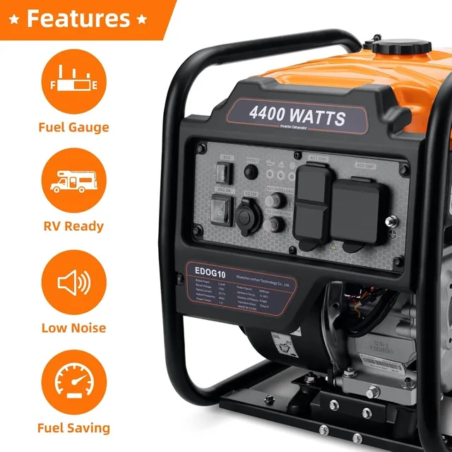 4400 Watt Open Frame Inverter Generator Gas Powered RV Ready ECO Mode 4