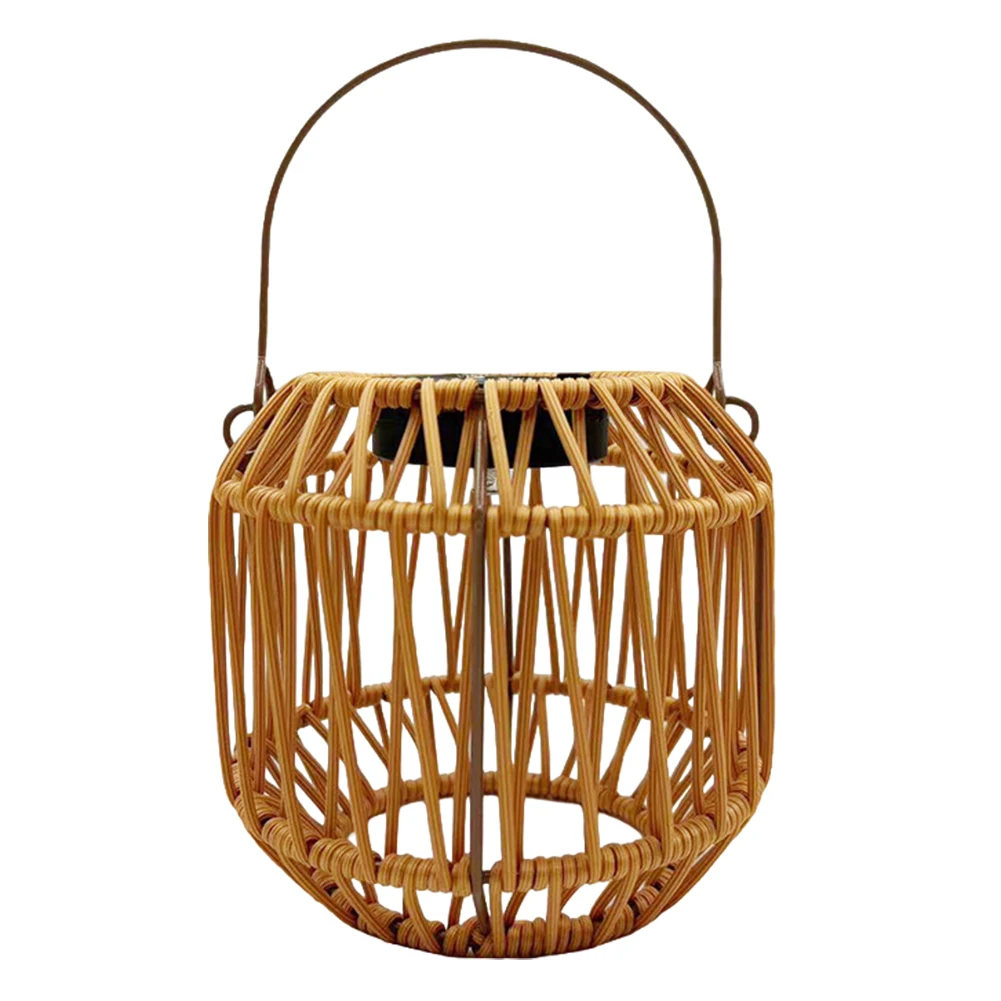 Solar Powered Rattan Weaving Chandelier Waterproof Hollow Out Suspension Light Hand Knitted Rattan Chandelier for Home Decor
