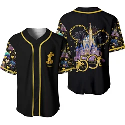 Disney 50th Anniversary Mickey Mouse Black Rainbow Baseball Jersey Custom Name Disney Hawaiian Shirt Men Women Tops