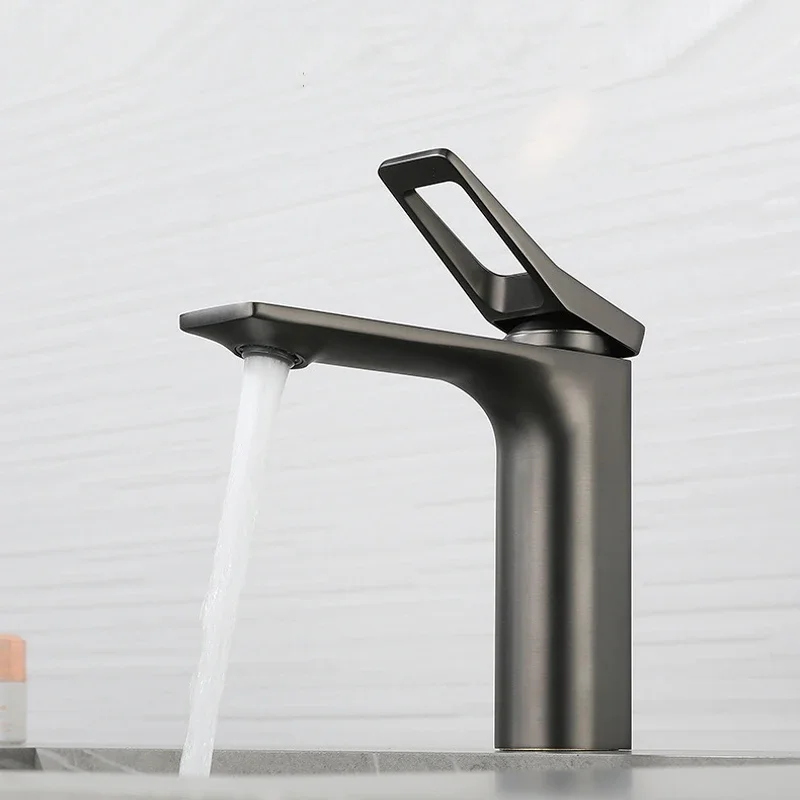 

Modern Basin Faucet Bathroom Chrome Black Grey Vessel Tap Deck Mounted Basin Sink Tap Mixer Hot & Cold Water Lavotory Faucets