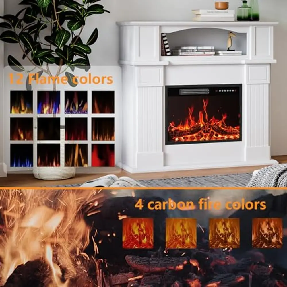 23" Electric Fireplace Insert with Wooden Mantel Surround Freestanding TV Stand Heater Realistic Flame Effect Remote Control UL 5