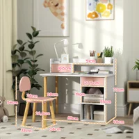 Aiyaplay Ensemble de bureau pour enfants avec chaise Bureau pour enfants avec compartiment à tiroirs et étagères rose et blanc 3