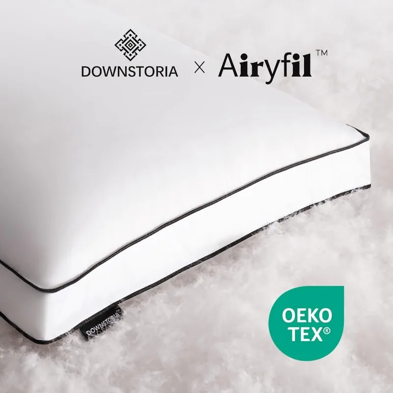Feather Down Pillows Queen Size Set of 2, Luxury Hotel Collection Bed Pillow 2 Pack, Down Surrounded Gusseted Pillows 20x30 5
