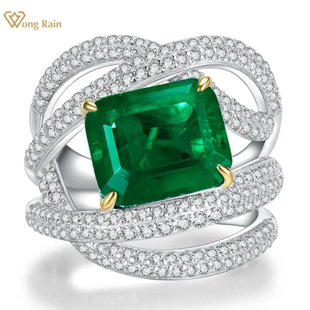 Wong Rain 럭셔리 빈티지 , 5CT 에메랄드 원석, 칵테일 파티 반지, 여성..