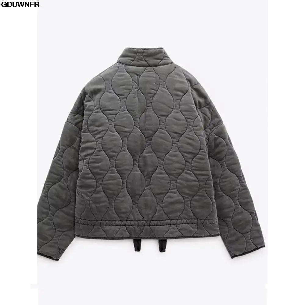 ZA Women's Cotton Coat 2023 Winter Fashion Pocket Drawstring Warm Vintage Long Sleeve Zipper Female Outerwear Tops Jacket 2