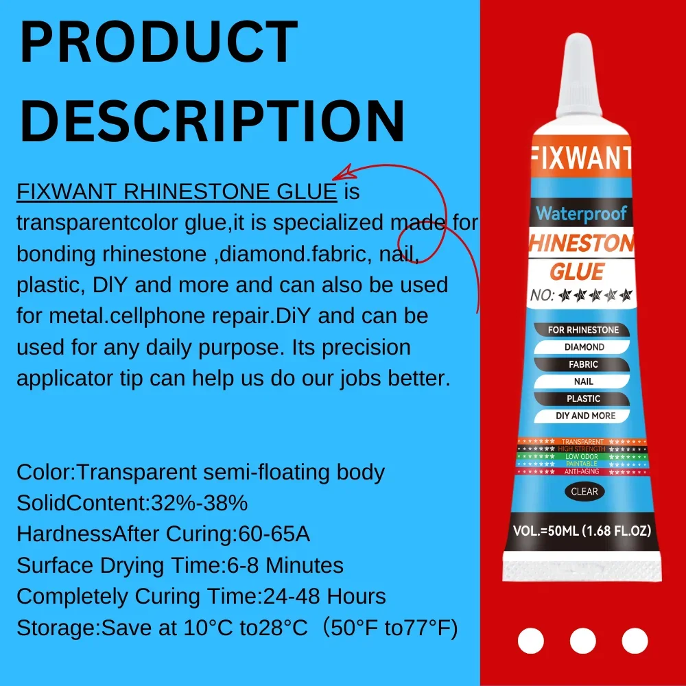 FIXWANT 50ml Transparent Rhinestones Glue for Diamond Jewelry, Crafts, Fabric, and More 2