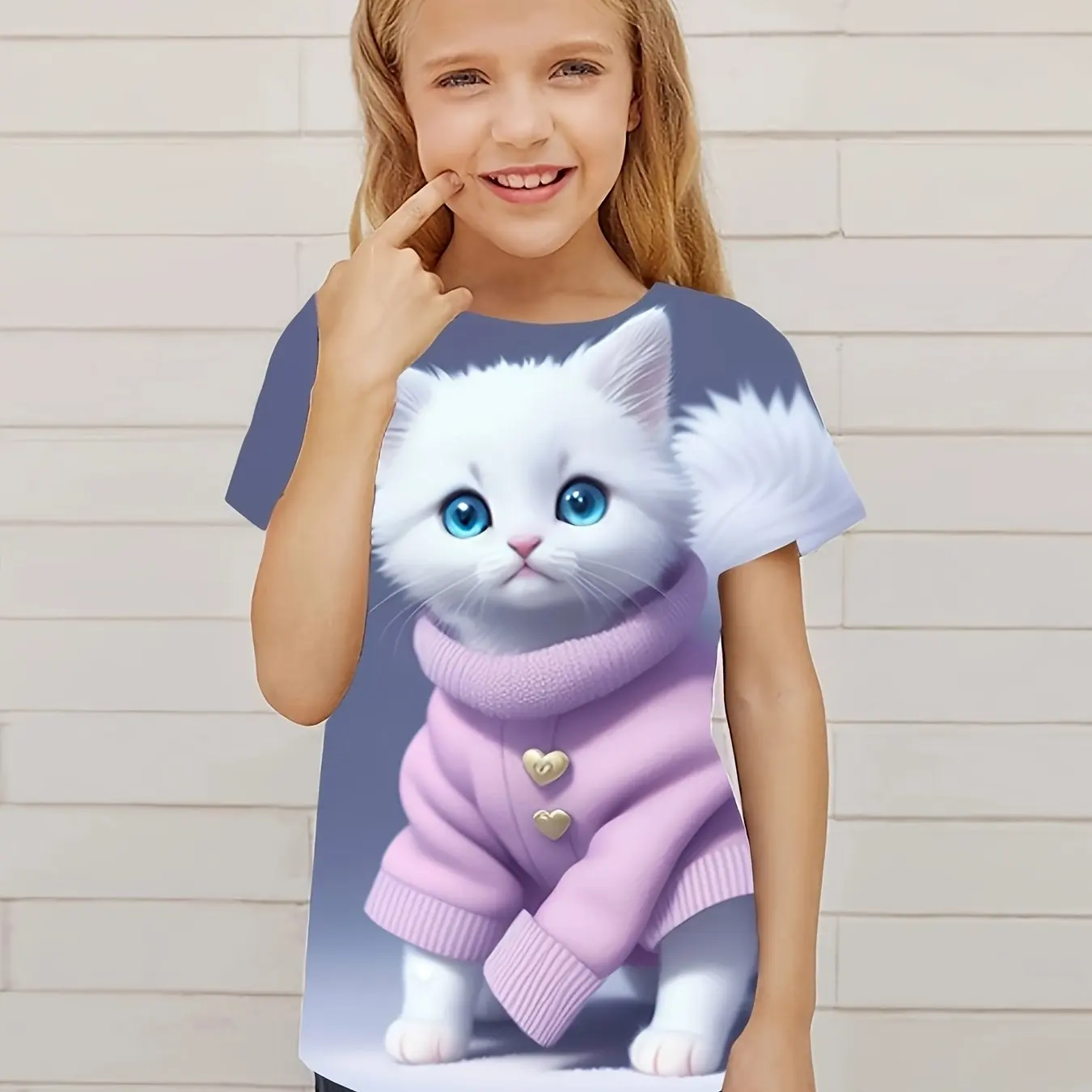 T-Shirt for Girls Cute Kitten Girls Clothes Kids T-Shirt Summer Short Sleeve Children Outdoor Sports Tops T-Shirt for Girls 4