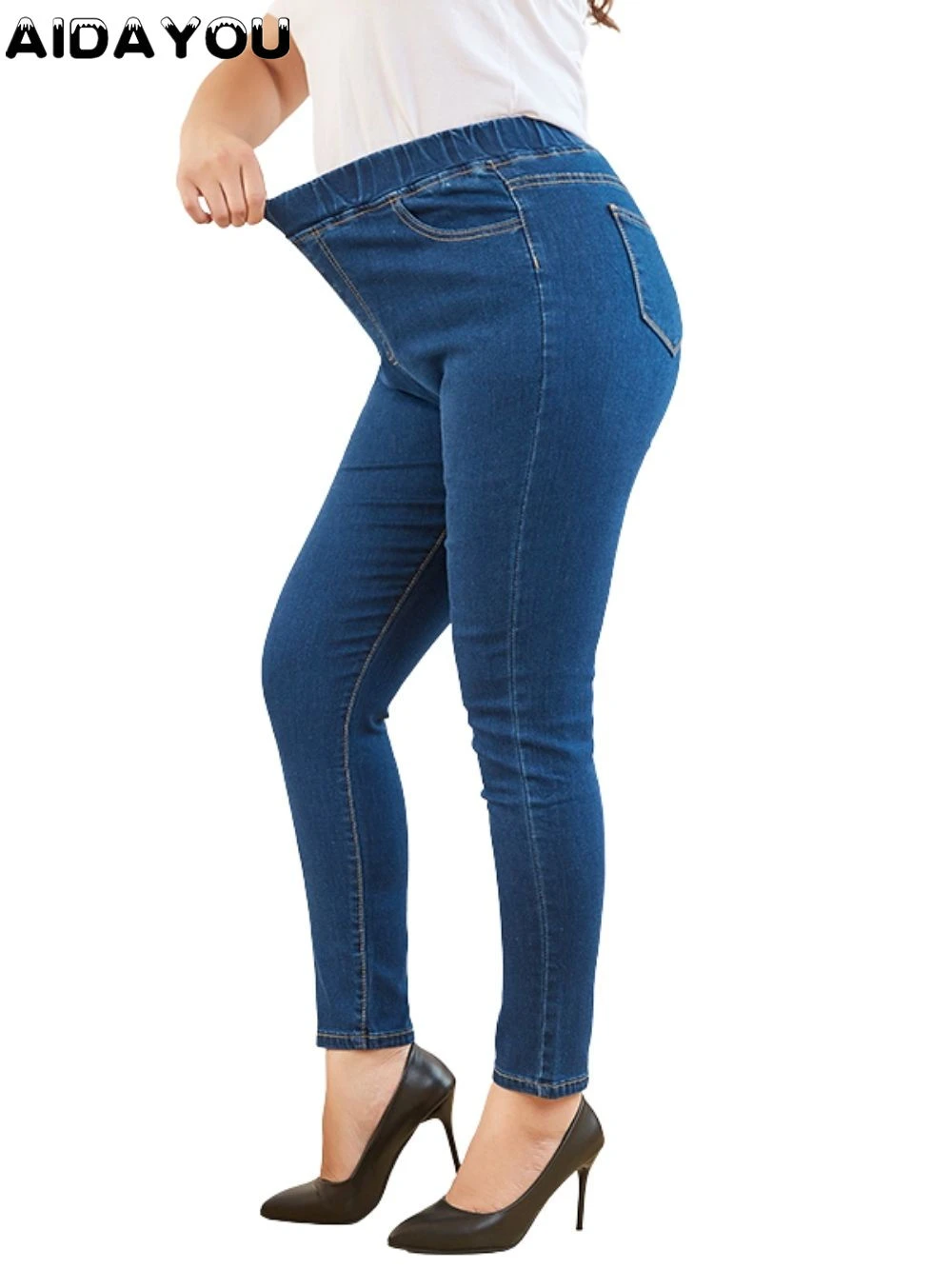 Pantalones vaqueros cintura elástica para mujer, vaqueros con Control de barriga, 4XL, ouc551|Pantalones vaqueros| - AliExpress