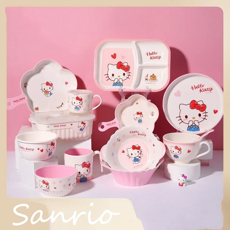 

Sanrio Hello Kitty My Melody Cute Diamine Dinner Plate Cartoon Large Capacity Design Sense Tableware Set Home Office Noodle Bowl