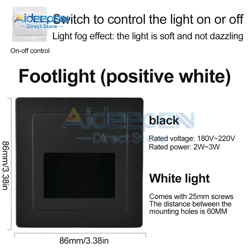 Led Light Led Wall Lamp Wall Light Recessed Led Wall Lamp Stair Switch AC 180-220V Step Corridor Indoor Lighting Warm/Cold Light Gold Black White Grey